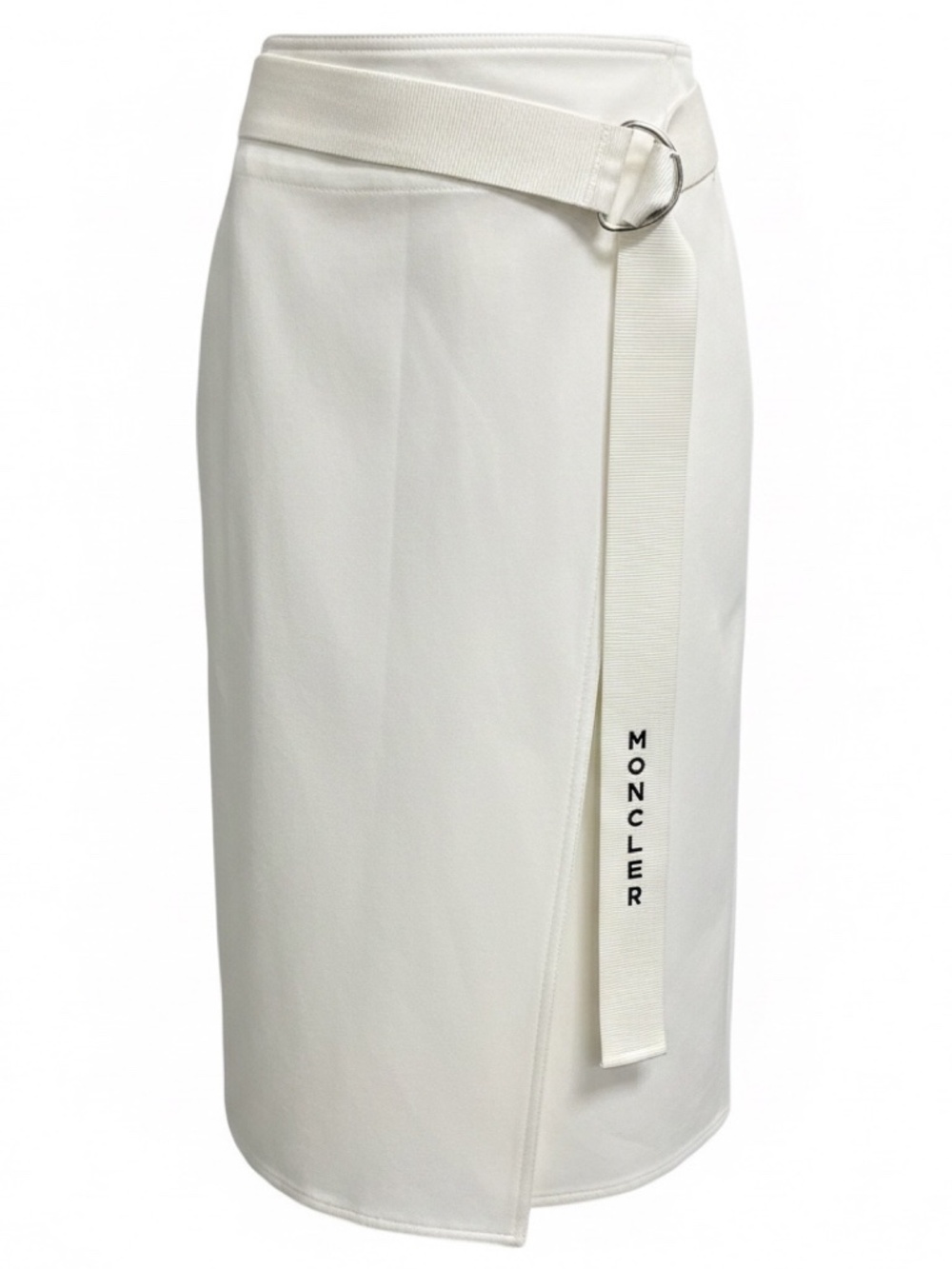 MONCLER WHITE COTTON WRAP MIDI SKIRT WITH LOGO BELT - Picture 1 of 7